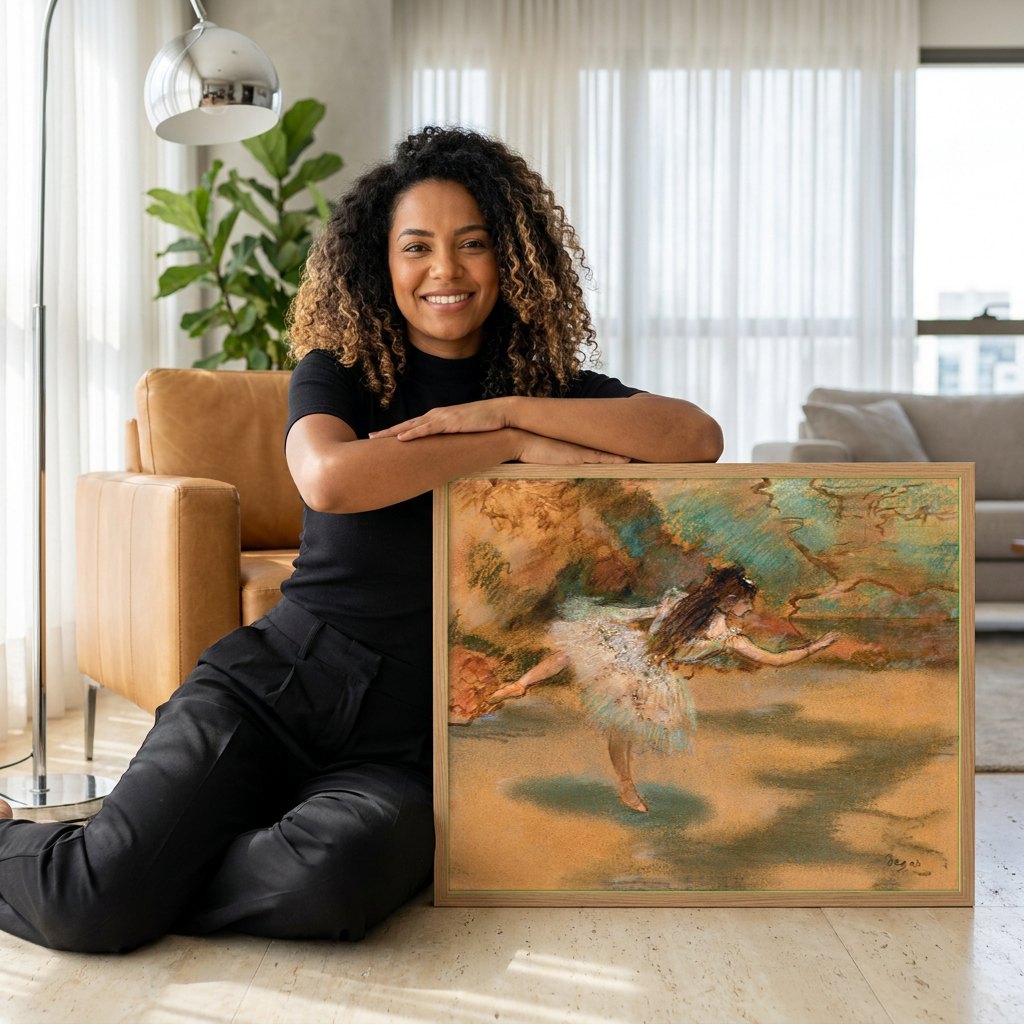 Quadro Decorativo Bailarina em Movimento - Degas | modelo apresentando o quadro emoldurado