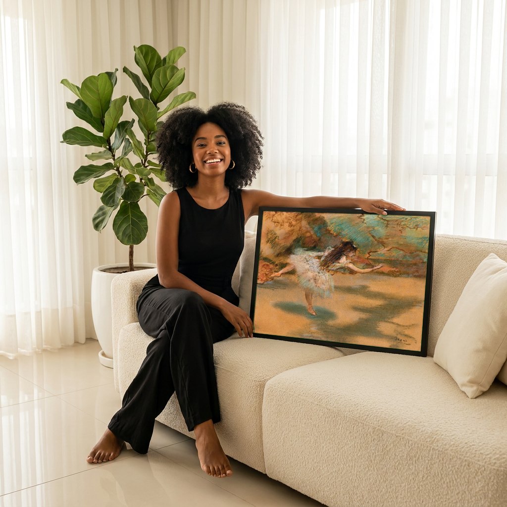 Quadro Decorativo Bailarina em Movimento - Degas | modelo apresentando o quadro emoldurado