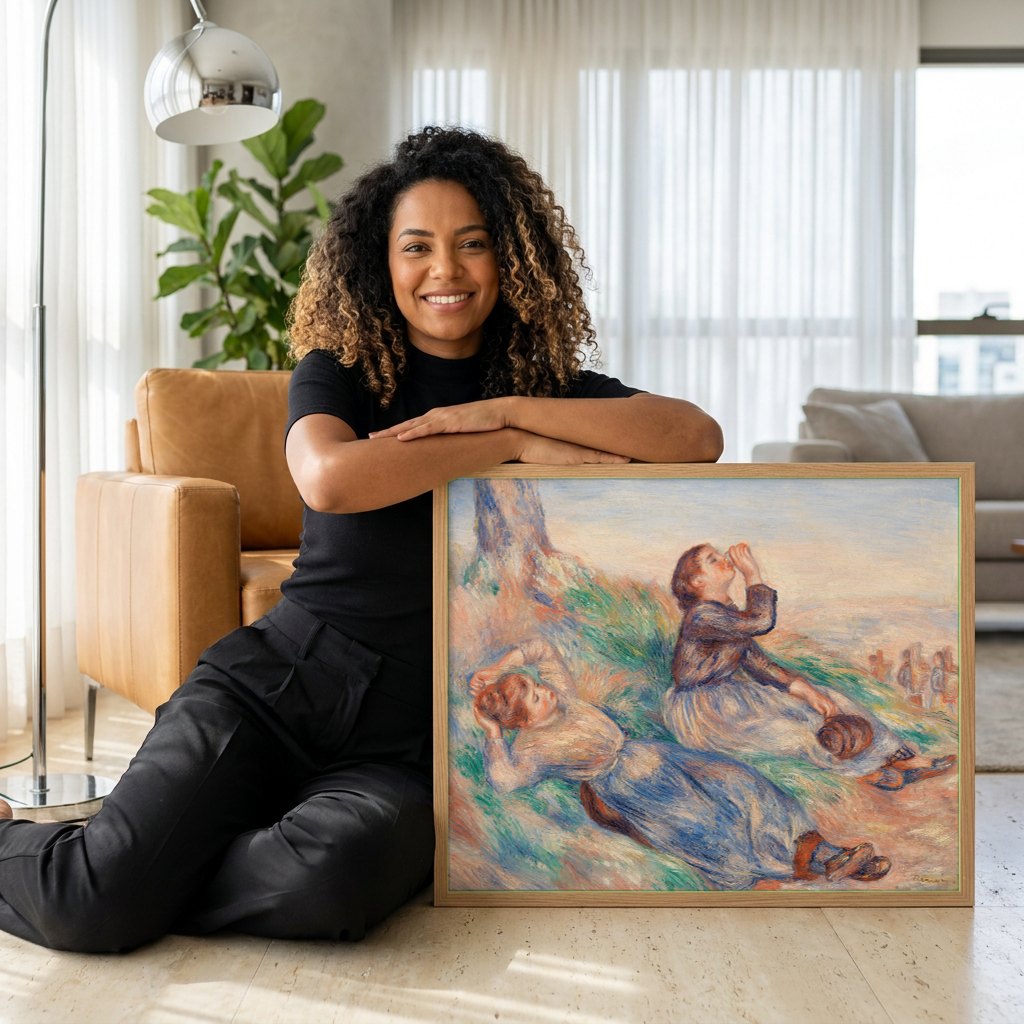 Quadro Decorativo Duas Meninas no Campo - Renoir | modelo apresentando o quadro emoldurado