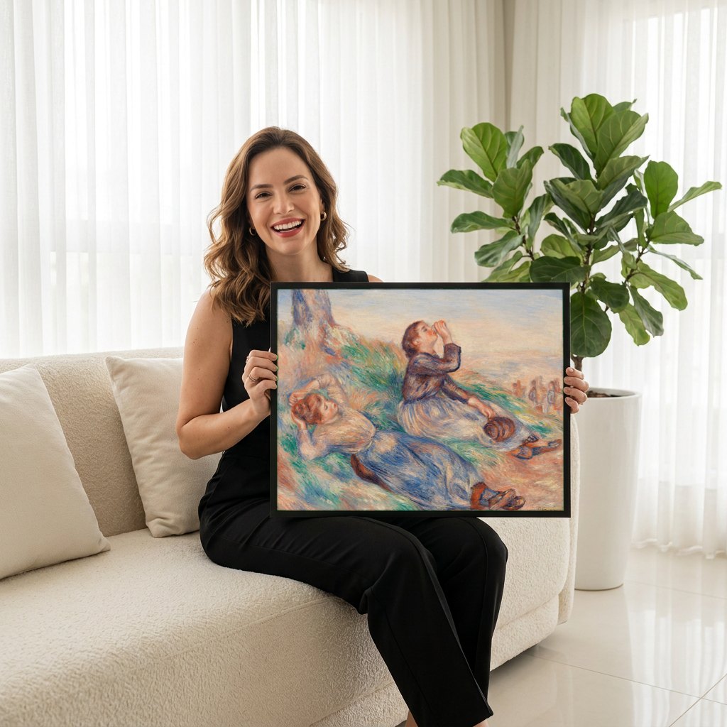 Quadro Decorativo Duas Meninas no Campo - Renoir | modelo apresentando o quadro emoldurado