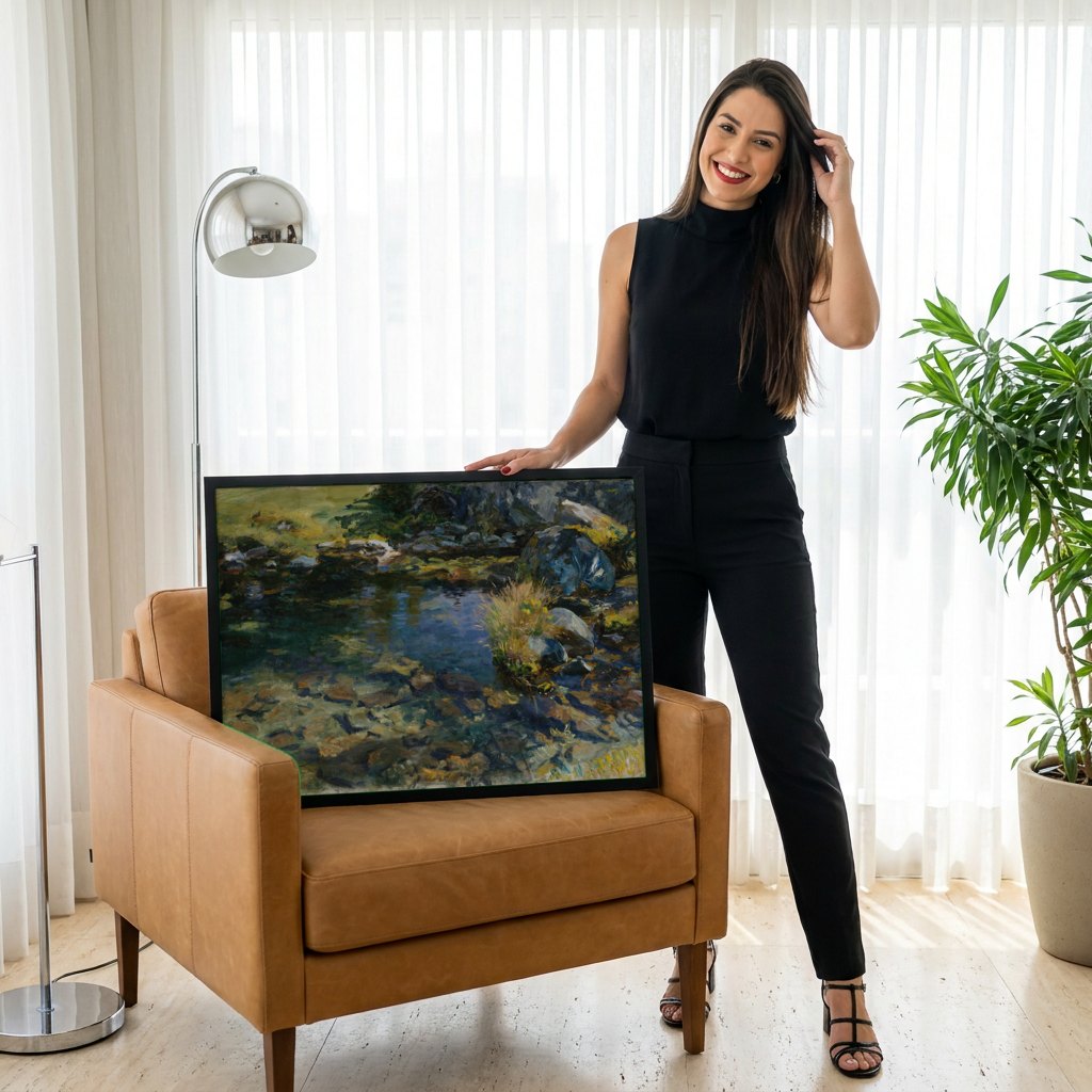 Quadro Decorativo Córrego na Montanha - John Singer Sargent | modelo apresentando o quadro emoldurado