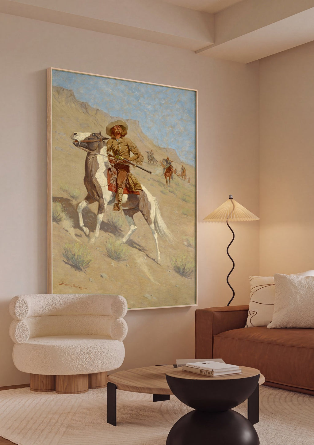 Quadro Decorativo O Vaqueiro Americano - Frederic Remington em ambiente decorado