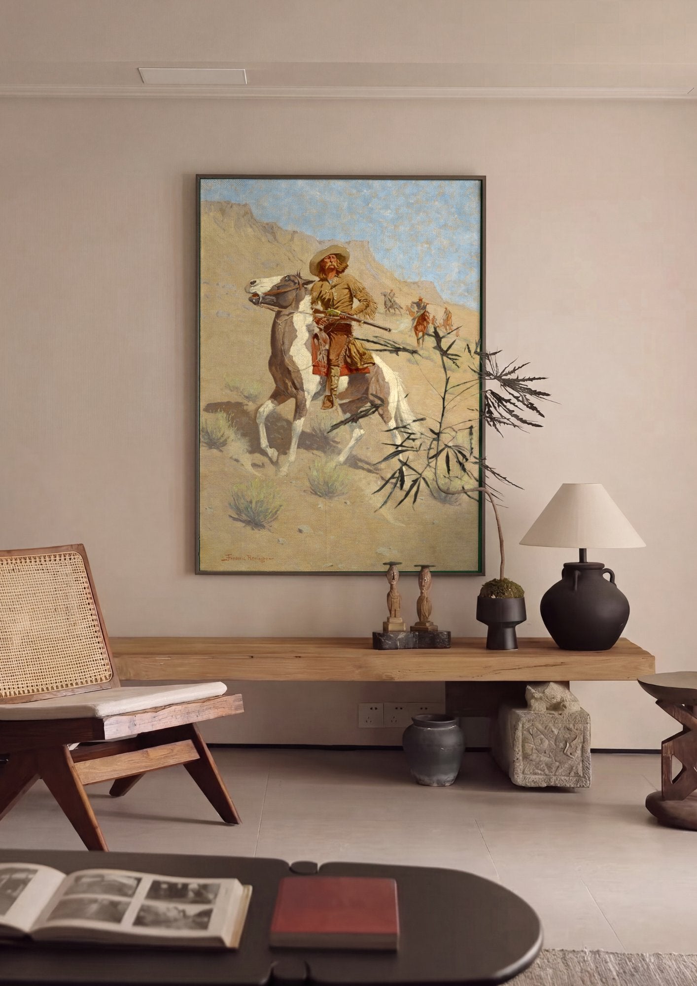 Quadro Decorativo O Vaqueiro Americano - Frederic Remington em ambiente decorado
