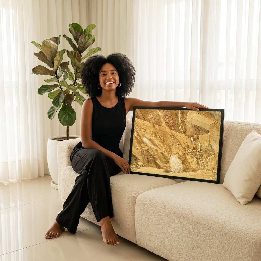 Quadro Decorativo A Investidura de São Fernando - Ingres com modelo em ambiente