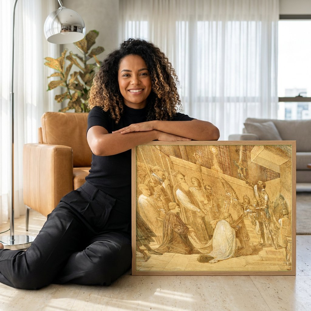Quadro Decorativo A Investidura de São Fernando - Ingres com modelo em ambiente