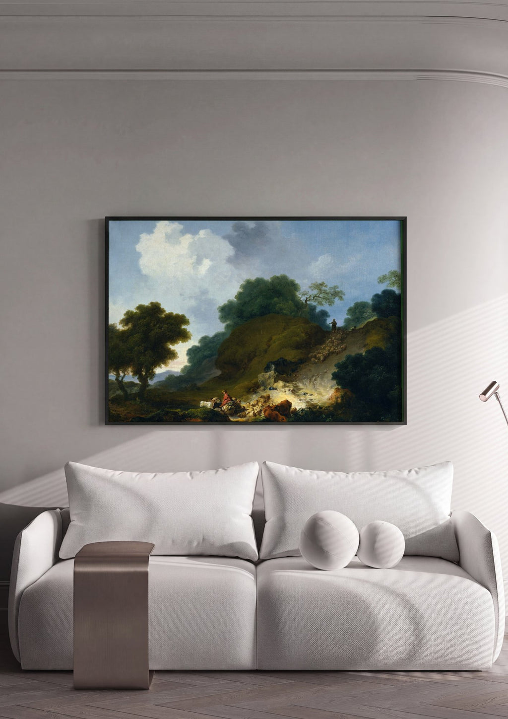 Quadro Decorativo A Partida do Rebanho - Fragonard em ambiente decorado