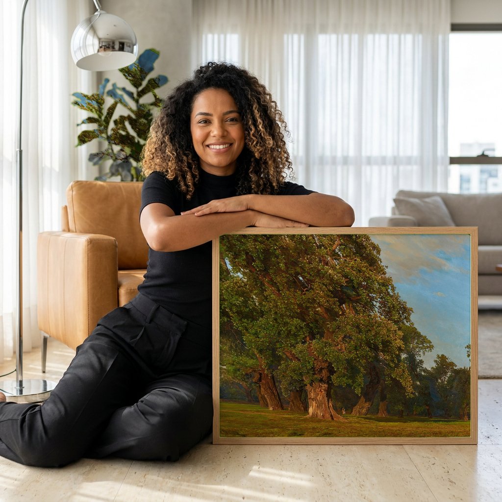 Quadro Decorativo Floresta de Carvalho - Ferdinand Georg Waldmüller com modelo em ambiente