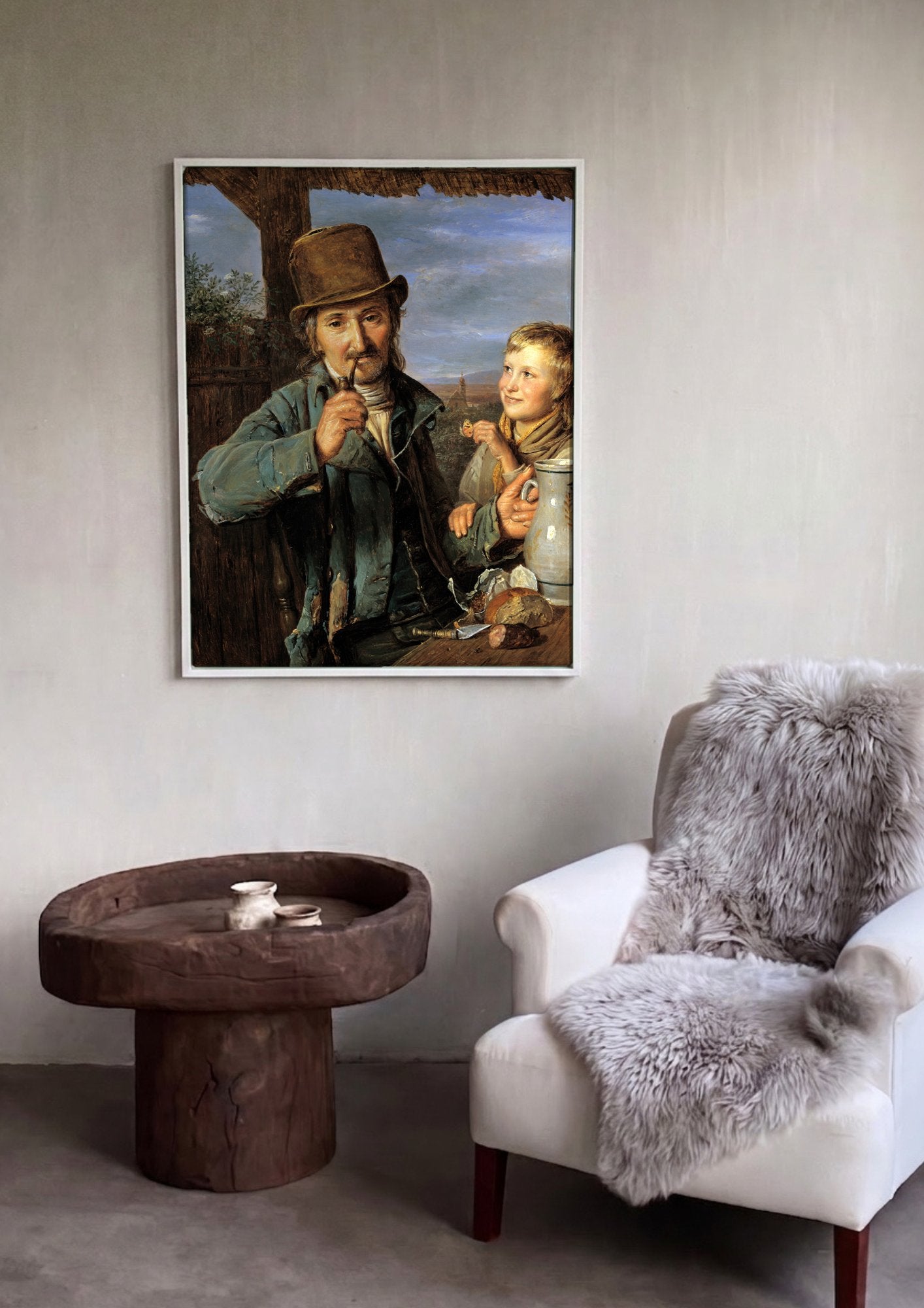 Quadro Decorativo O Fumante e o Menino - Ferdinand Georg Waldmüller em ambiente decorado