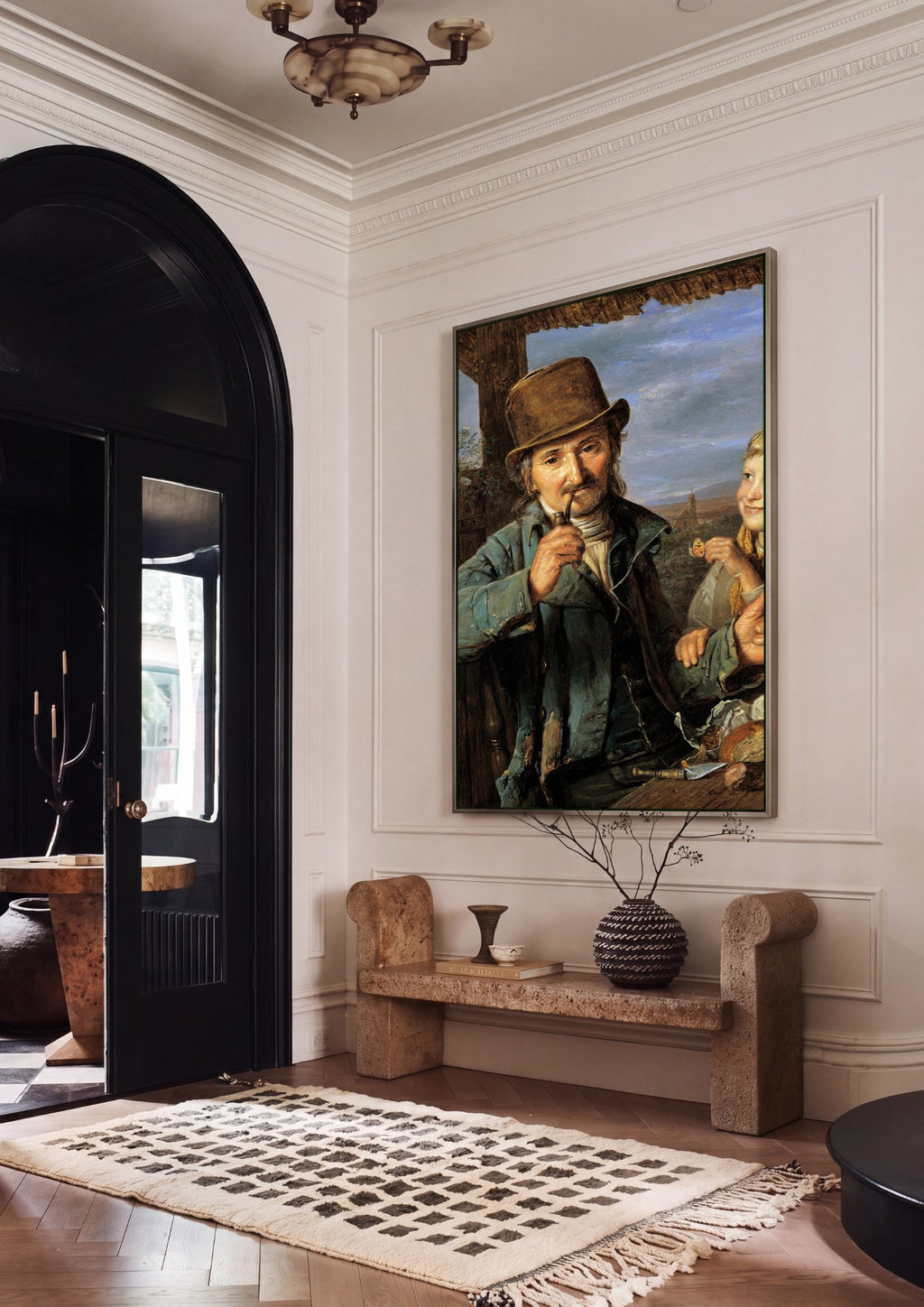 Quadro Decorativo O Fumante e o Menino - Ferdinand Georg Waldmüller em ambiente decorado