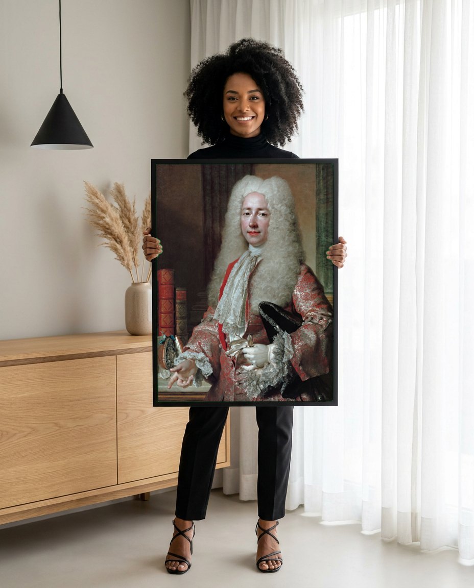 Quadro Decorativo Retrato do Cavalheiro - Nicolas de Largillière | modelo apresentando o quadro emoldurado