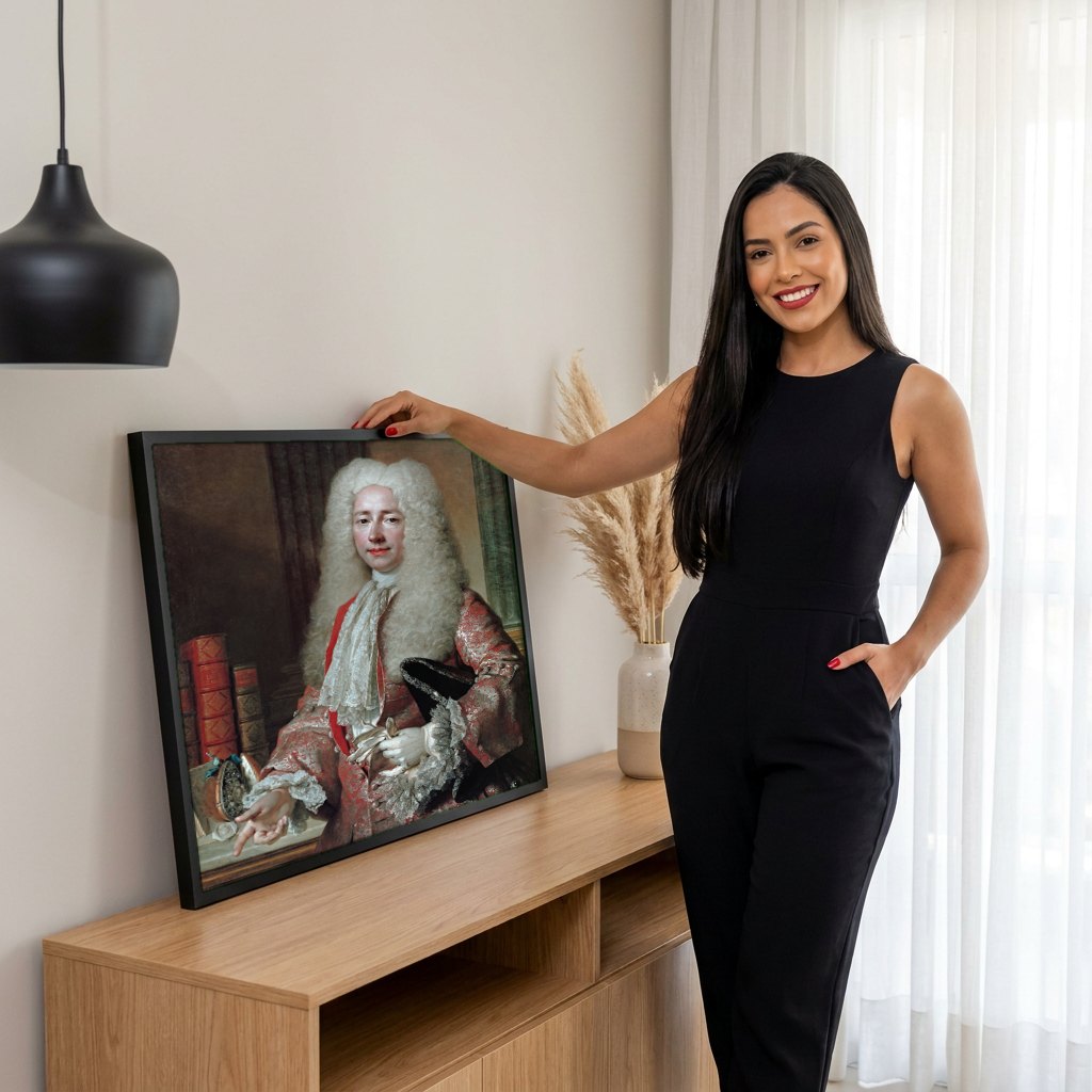 Quadro Decorativo Retrato do Cavalheiro - Nicolas de Largillière | modelo apresentando o quadro emoldurado