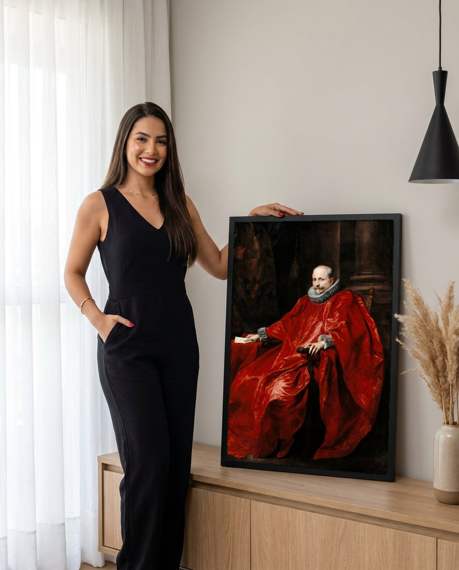Quadro Decorativo Retrato de Cavalheiro - Van Dyck | modelo apresentando o quadro emoldurado