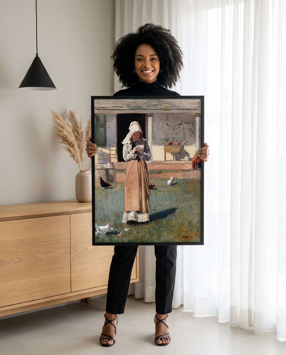 Quadro Decorativo A Camponesa - Winslow Homer | modelo apresentando o quadro emoldurado