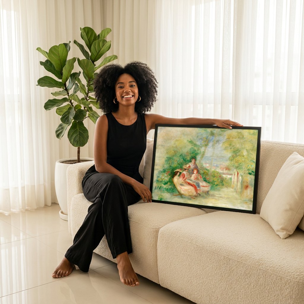 Quadro Decorativo Família no Jardim - Renoir | modelo apresentando o quadro emoldurado