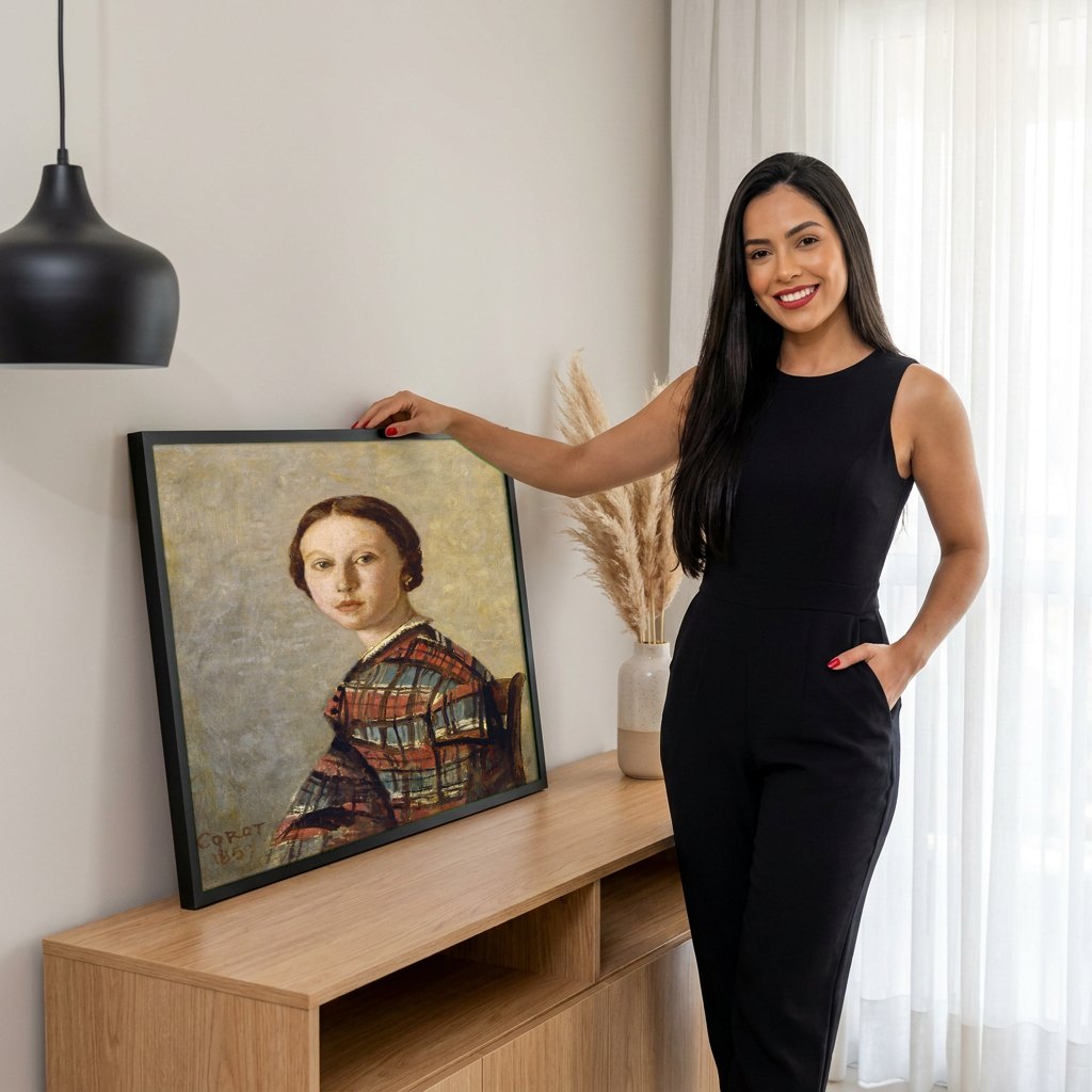 Quadro Decorativo Retrato de Mulher - Corot | modelo apresentando o quadro emoldurado