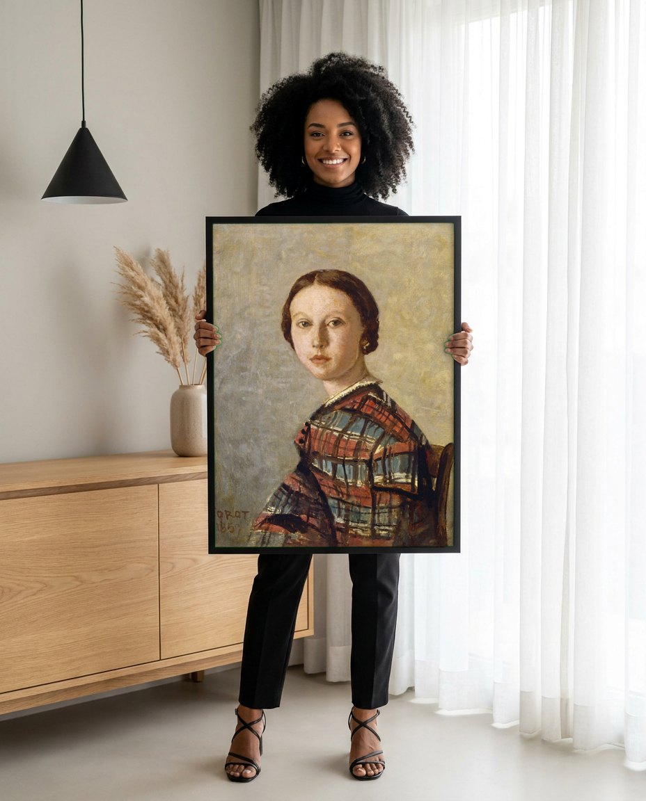 Quadro Decorativo Retrato de Mulher - Corot | modelo apresentando o quadro emoldurado