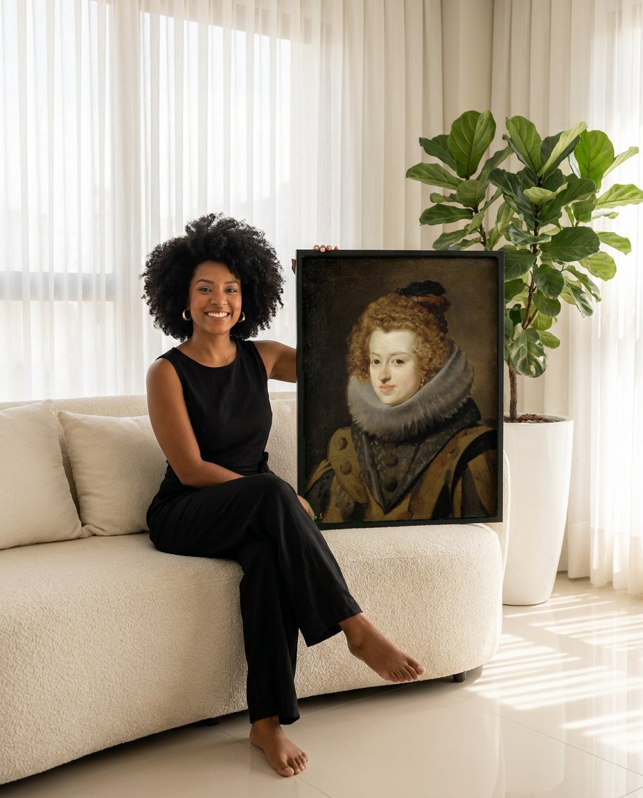 Quadro Decorativo Retrato de Dama - Diego Velázquez | modelo apresentando o quadro emoldurado