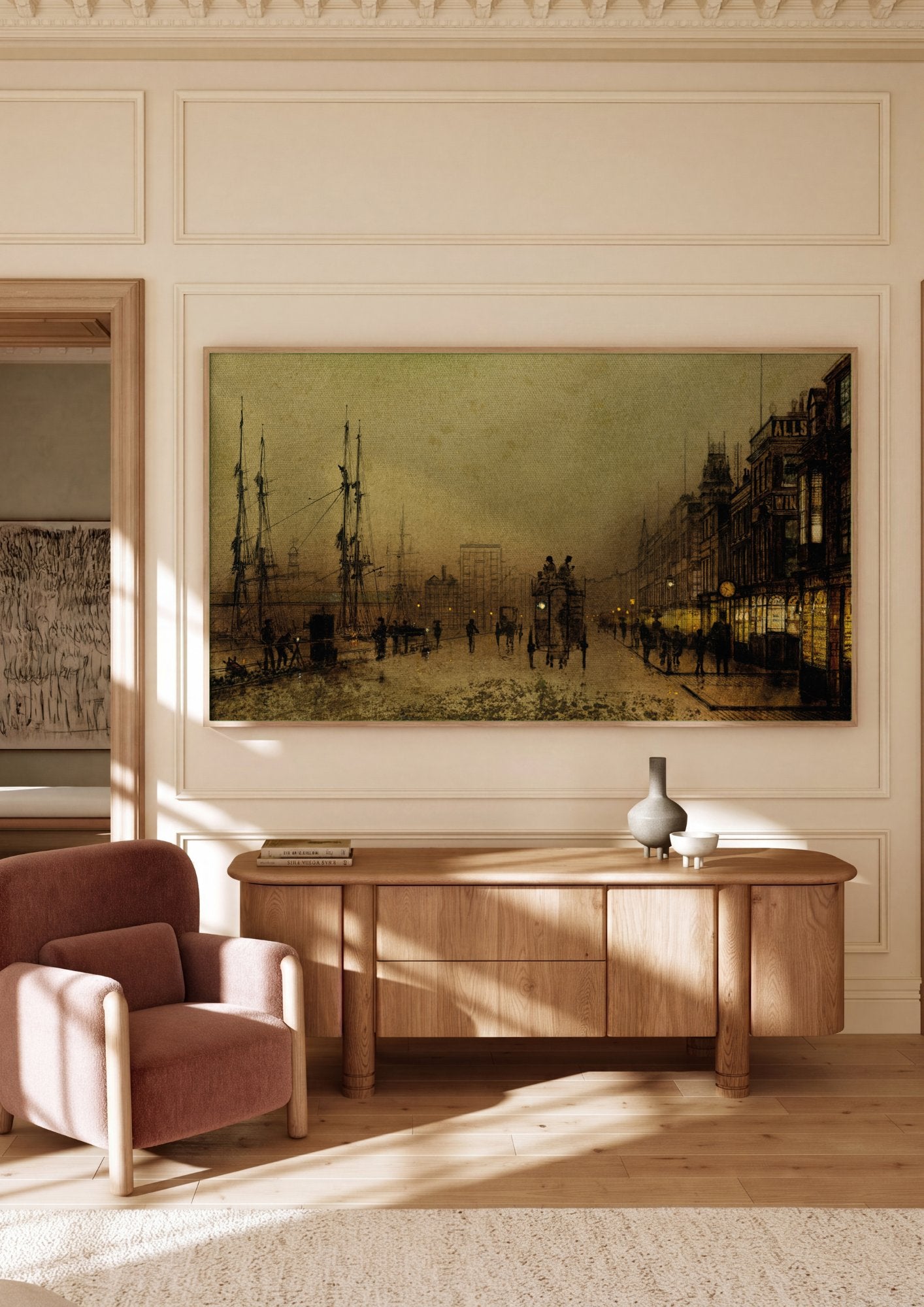 Quadro Decorativo Porto Urbano Noturno - Grimshaw em ambiente decorado