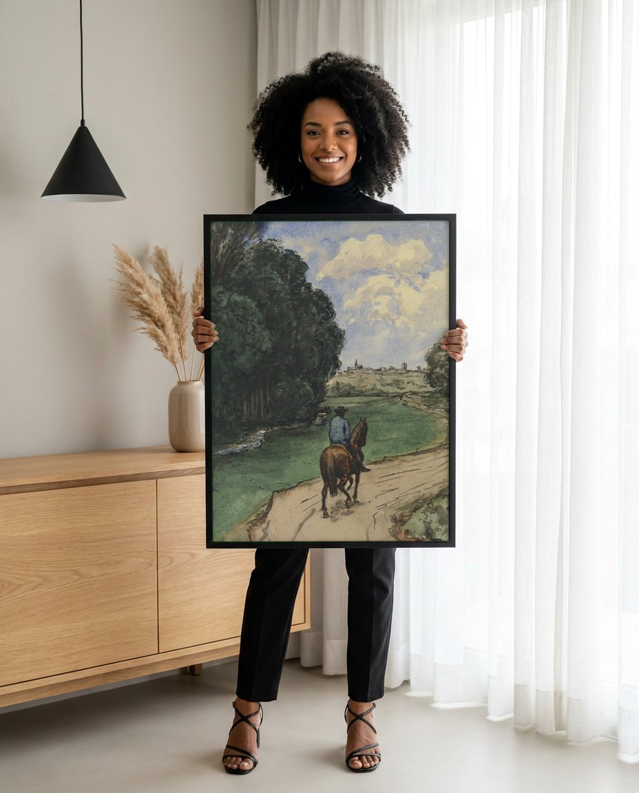 Quadro Decorativo A Caminho do Povoado - Hans Thoma com modelo em ambiente