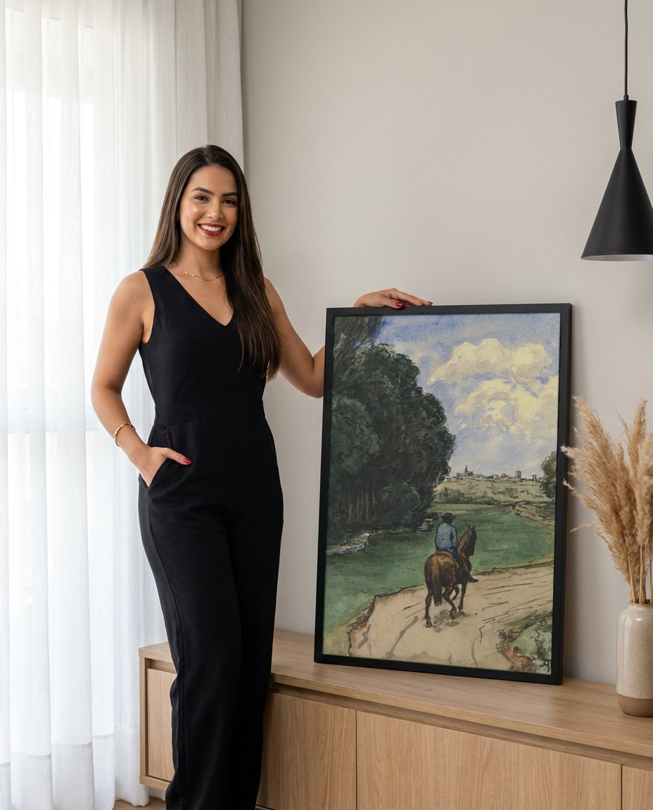 Quadro Decorativo A Caminho do Povoado - Hans Thoma com modelo em ambiente