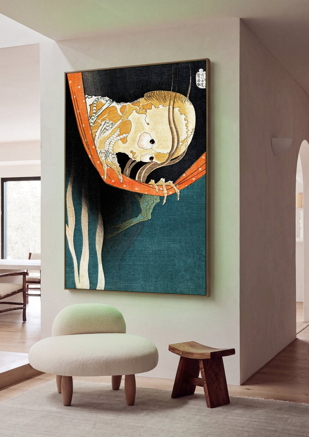 Quadro Decorativo O Fantasma Esqueleto - Hokusai em ambiente decorado
