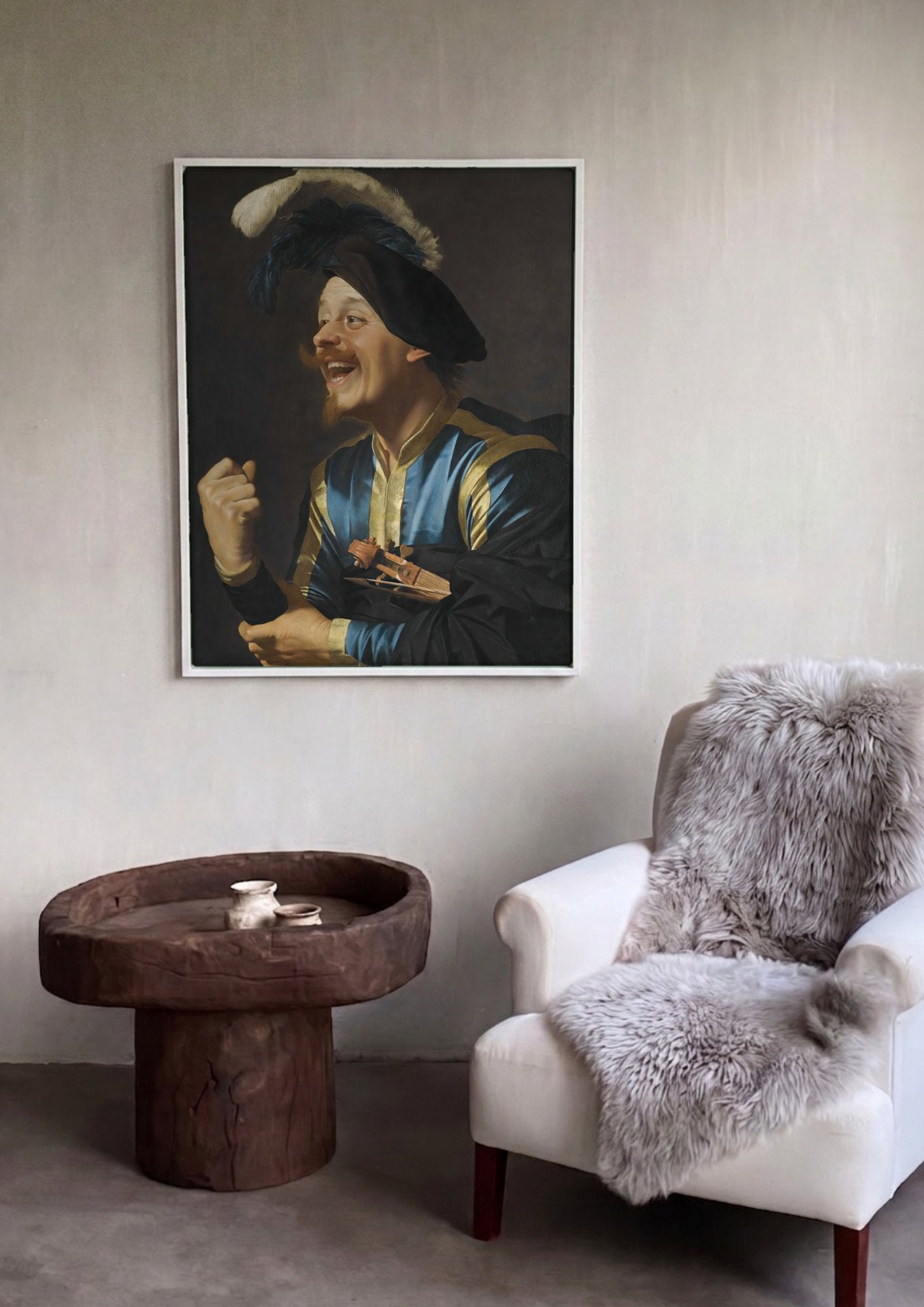 Quadro Decorativo 'O Violinista Risonho' - Honthorst em ambiente decorado