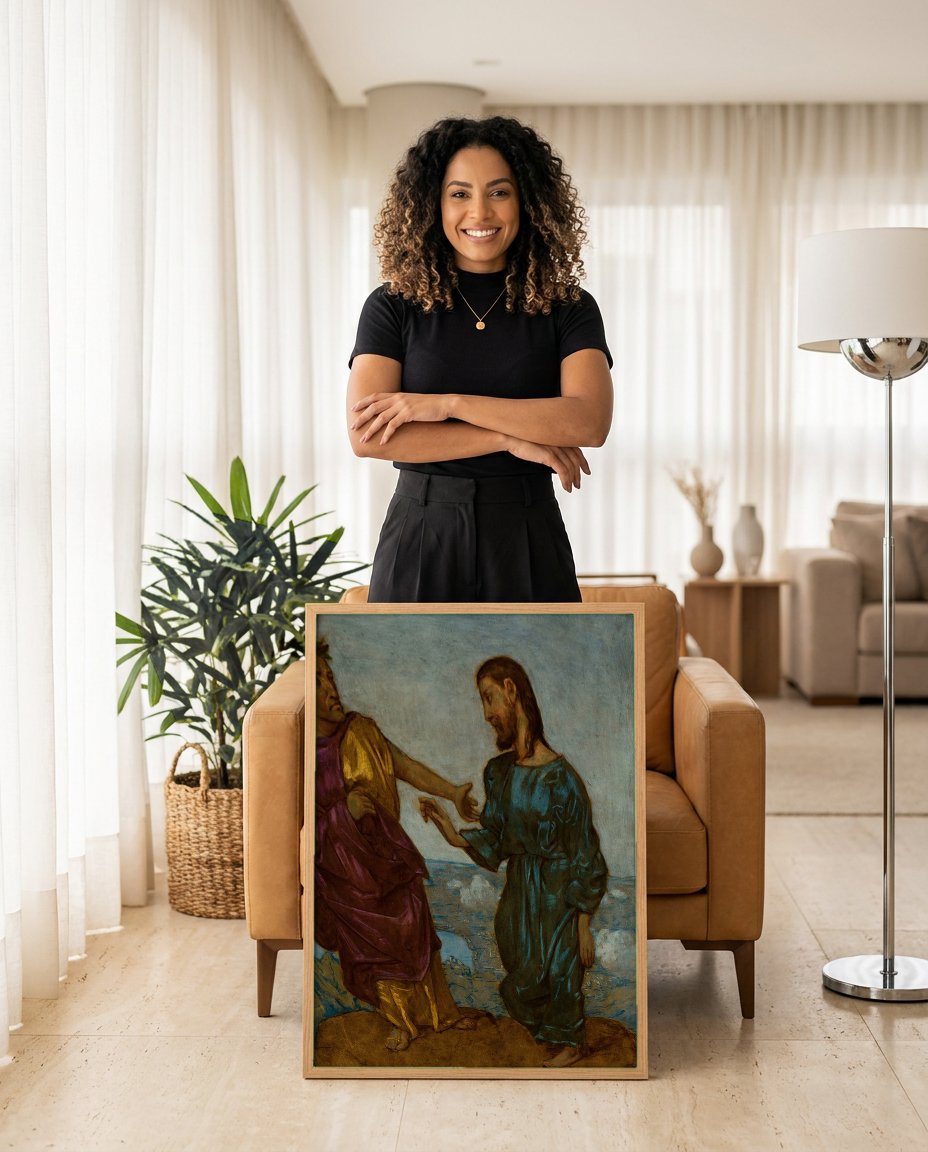 Quadro Decorativo A Tentação de Cristo - Hans Thoma com modelo em ambiente