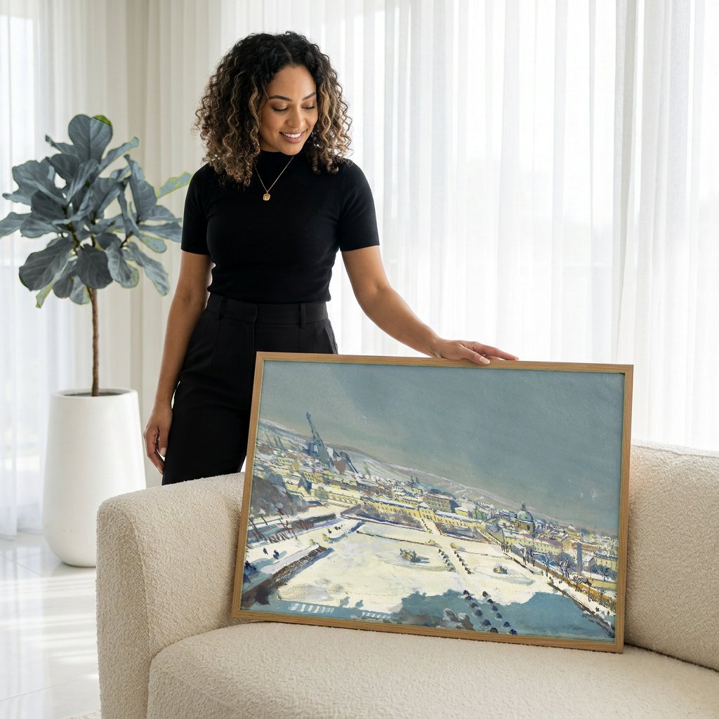 Quadro Decorativo Jardins Imperiais no Inverno - Oskar Laske com modelo em ambiente