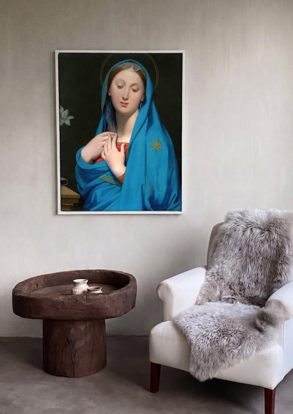 Quadro Decorativo A Virgem de Adoração - Ingres em ambiente decorado