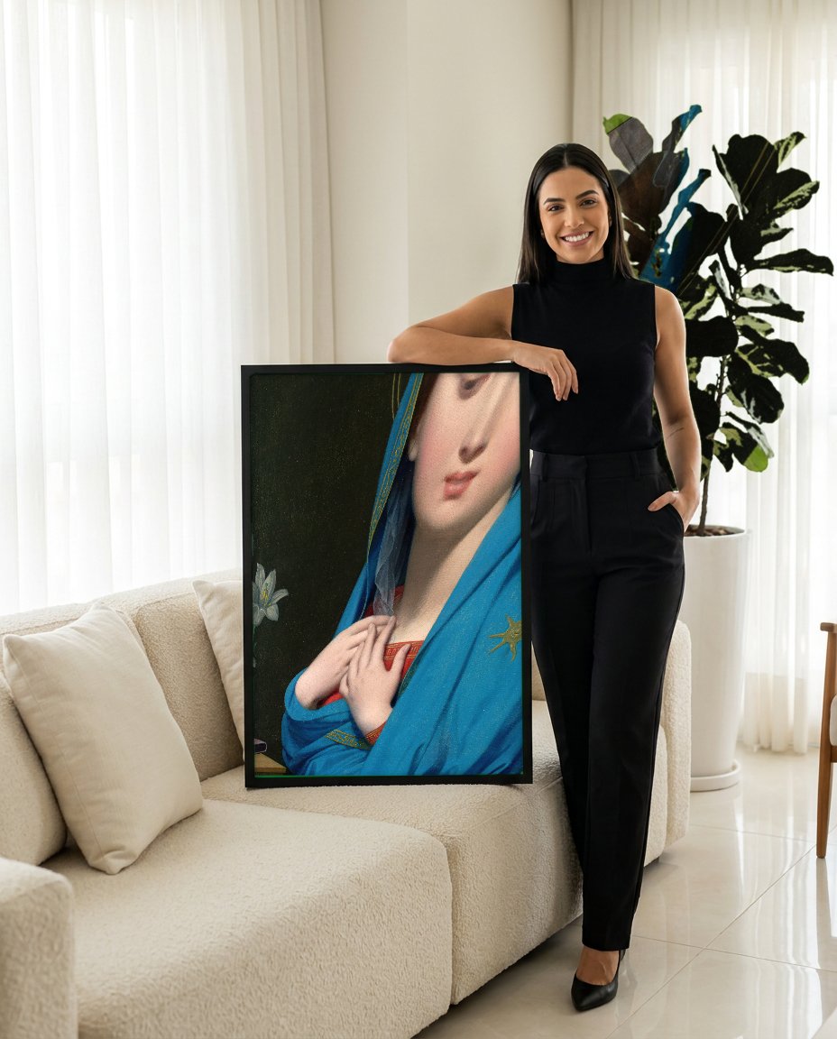 Quadro Decorativo A Virgem de Adoração - Ingres com modelo em ambiente