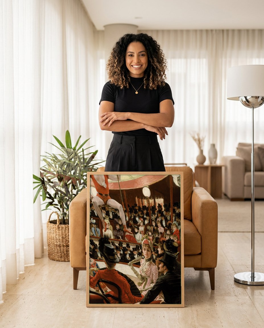 Quadro Decorativo O Círculo de Inverno - James Tissot com modelo em ambiente