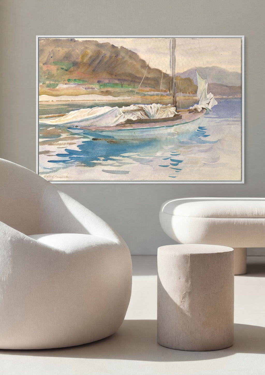Quadro Decorativo Barco à Vela no Lago - John Singer Sargent em ambiente decorado