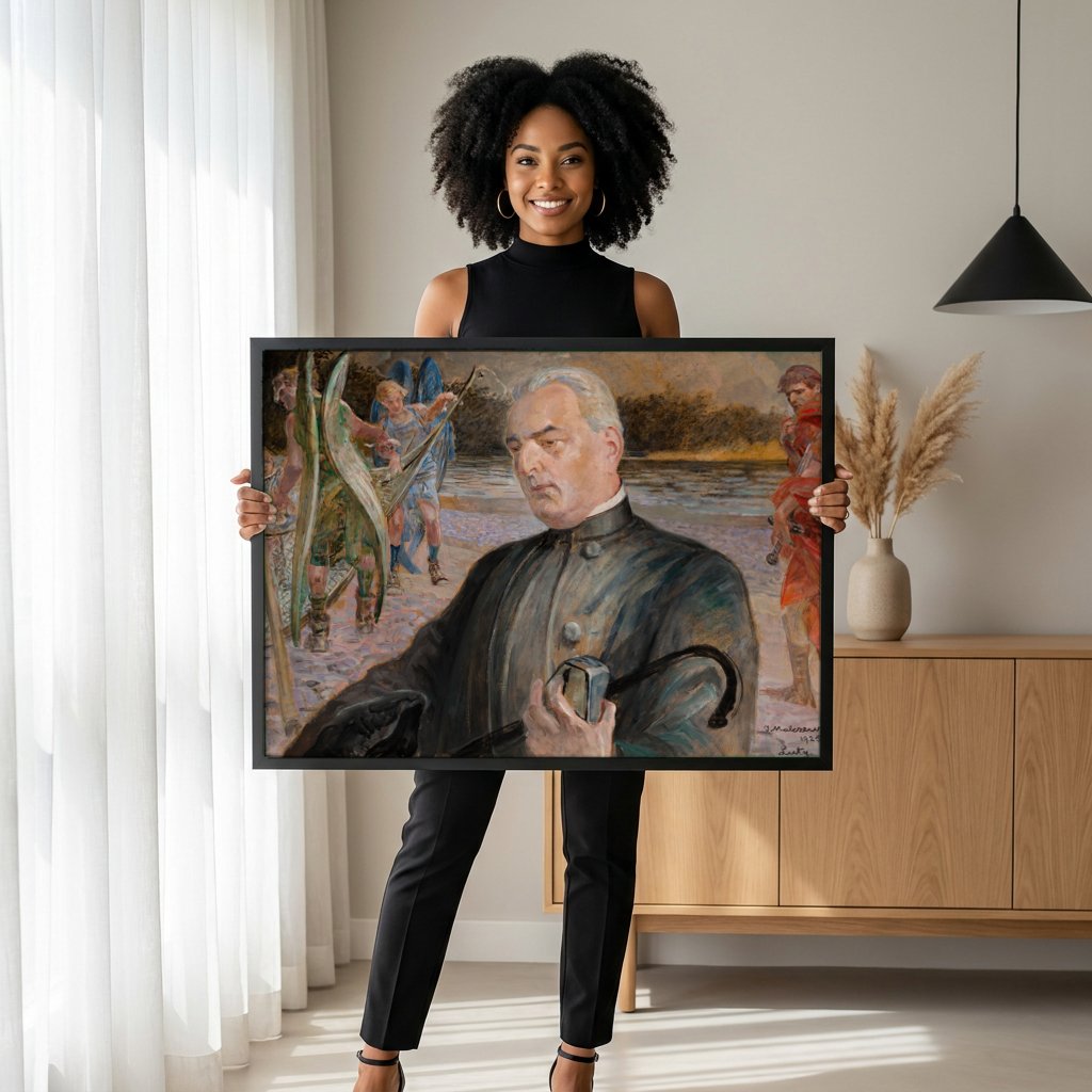 Quadro Decorativo 'O Poeta (Autorretrato)' - Jacek Malczewski com modelo em ambiente