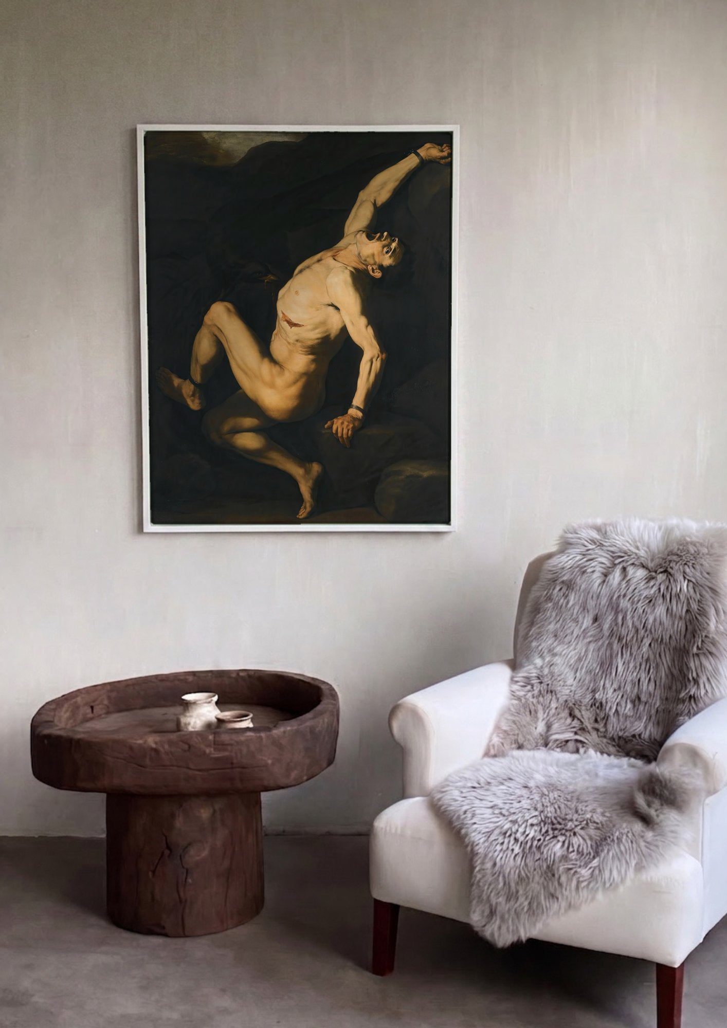 Quadro Decorativo Prometeu Acorrentado - Jusepe de Ribera em ambiente decorado
