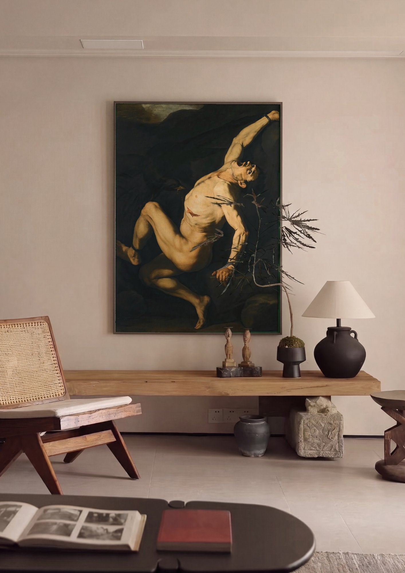 Quadro Decorativo Prometeu Acorrentado - Jusepe de Ribera em ambiente decorado