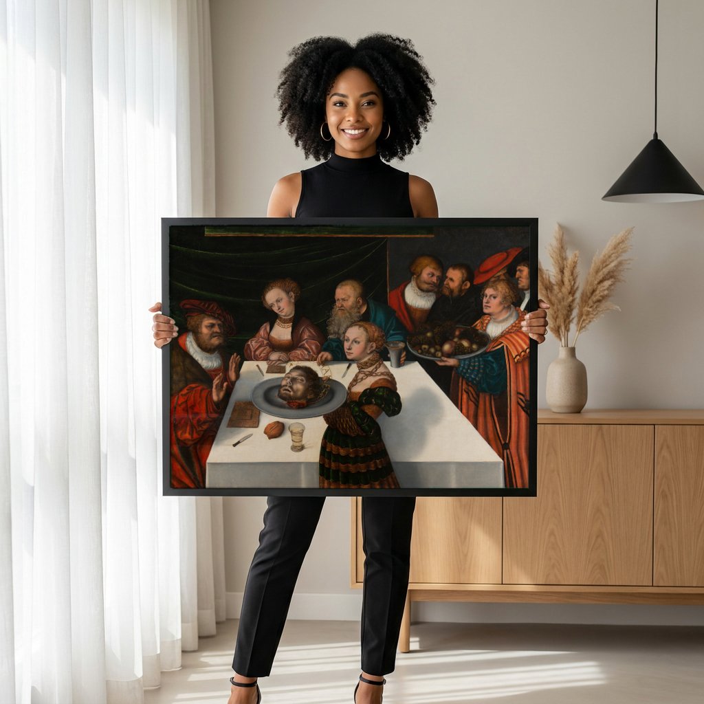 Quadro Decorativo A Decapitação de São João Batista - Cranach com modelo em ambiente