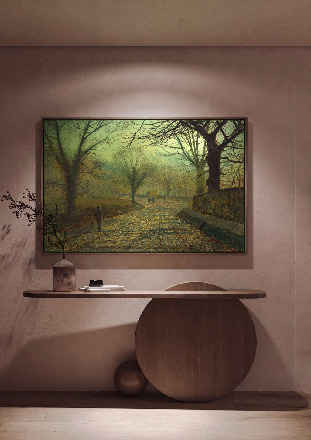 Quadro Decorativo A Estrada de Inverno - J. A. Grimshaw em ambiente decorado