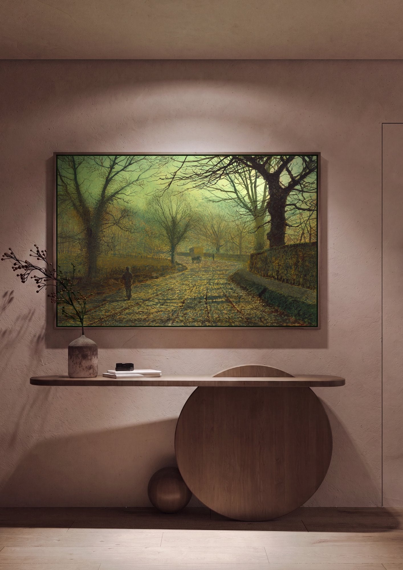 Quadro Decorativo A Estrada de Inverno - J. A. Grimshaw em ambiente decorado