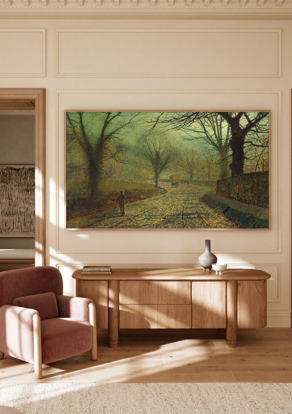 Quadro Decorativo A Estrada de Inverno - J. A. Grimshaw em ambiente decorado