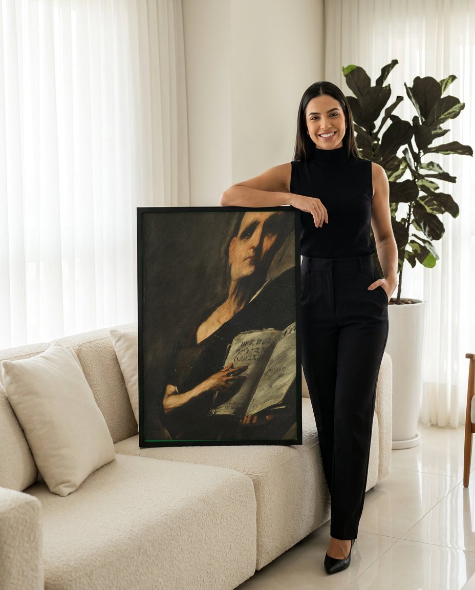 Quadro Decorativo Homem Lendo um Livro - Luca Giordano com modelo em ambiente