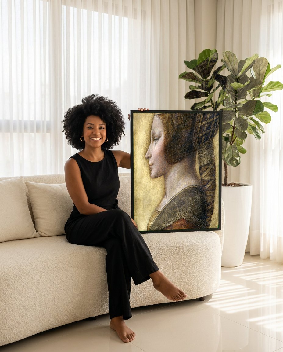 Quadro Decorativo A Dama com o Arminho - Leonardo da Vinci com modelo em ambiente