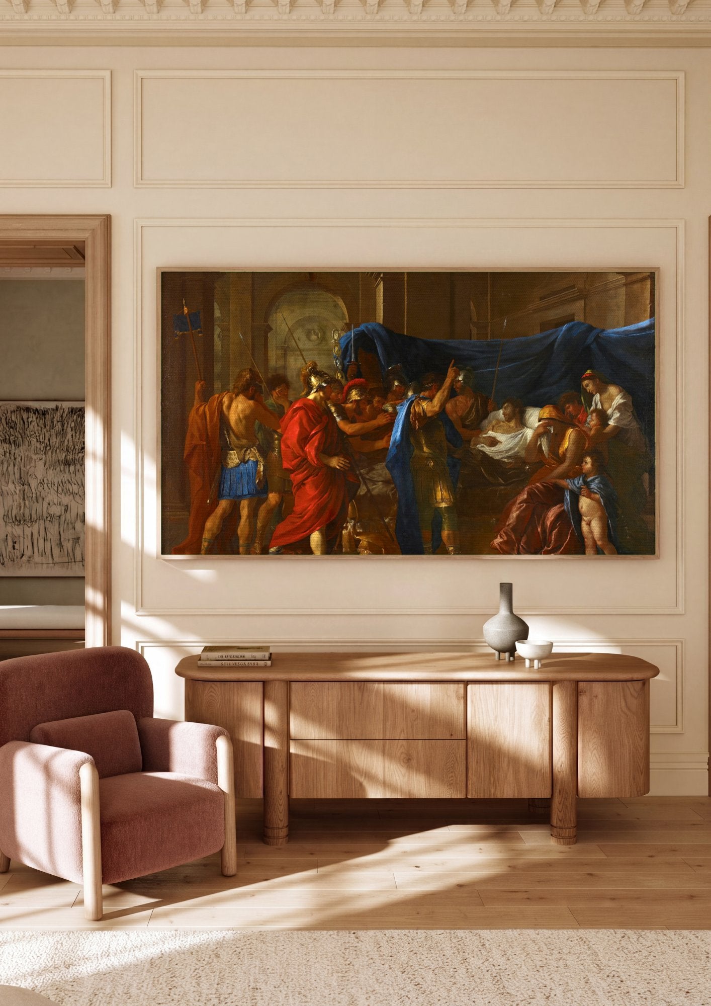 Quadro Decorativo A Morte de Germânico - Nicolas Poussin em ambiente decorado