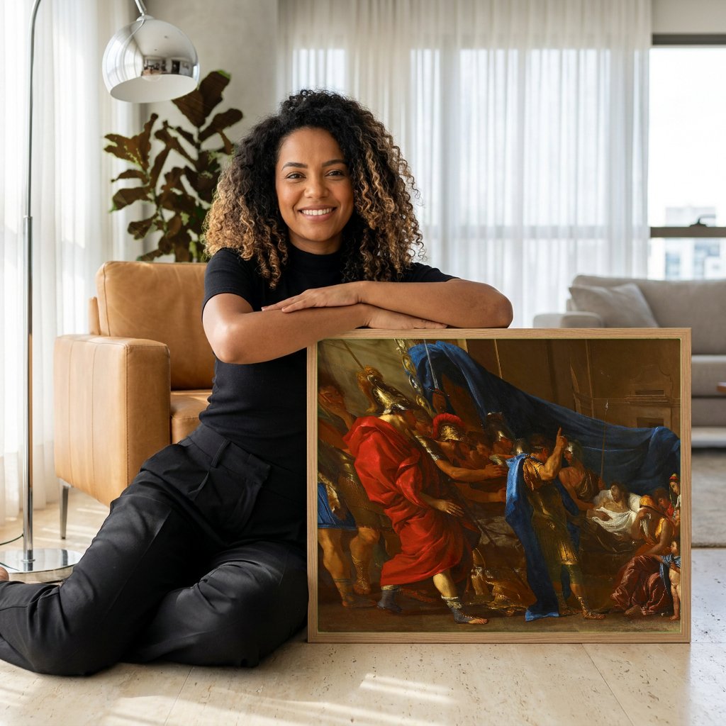 Quadro Decorativo A Morte de Germânico - Nicolas Poussin com modelo em ambiente