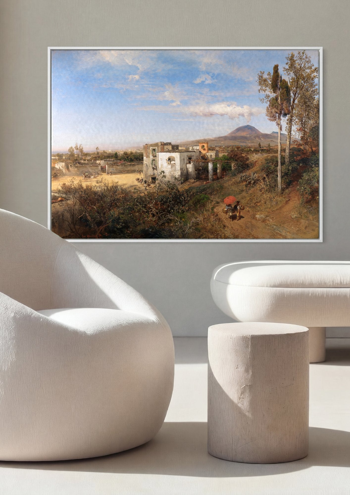 Quadro Decorativo A Erupção do Vesúvio - Oswald Achenbach em ambiente decorado