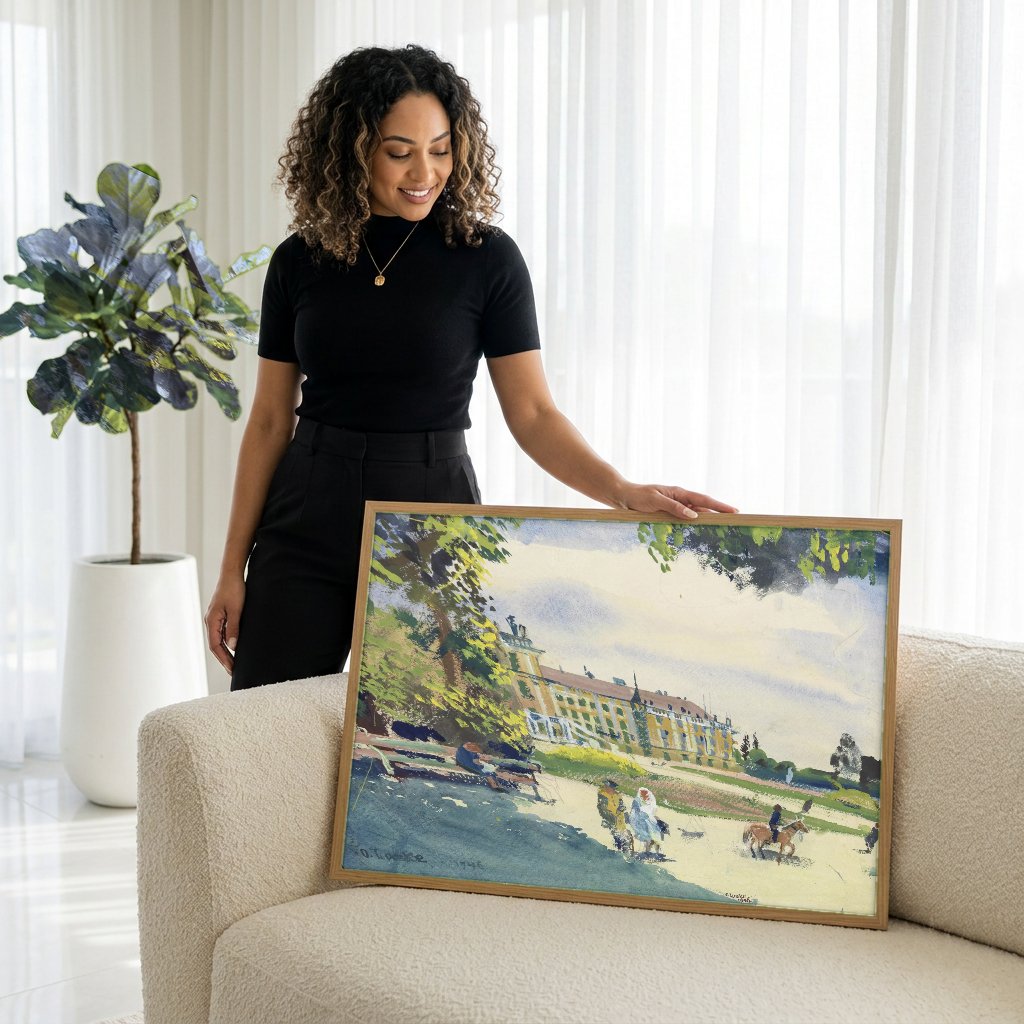 Quadro Decorativo Paisagem com Palácio - Oskar Laske com modelo em ambiente