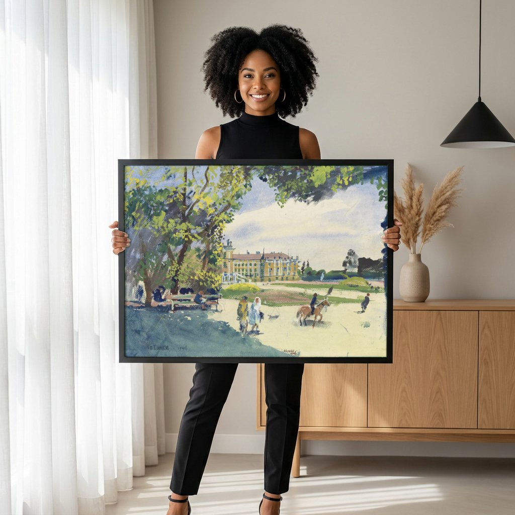 Quadro Decorativo Paisagem com Palácio - Oskar Laske com modelo em ambiente