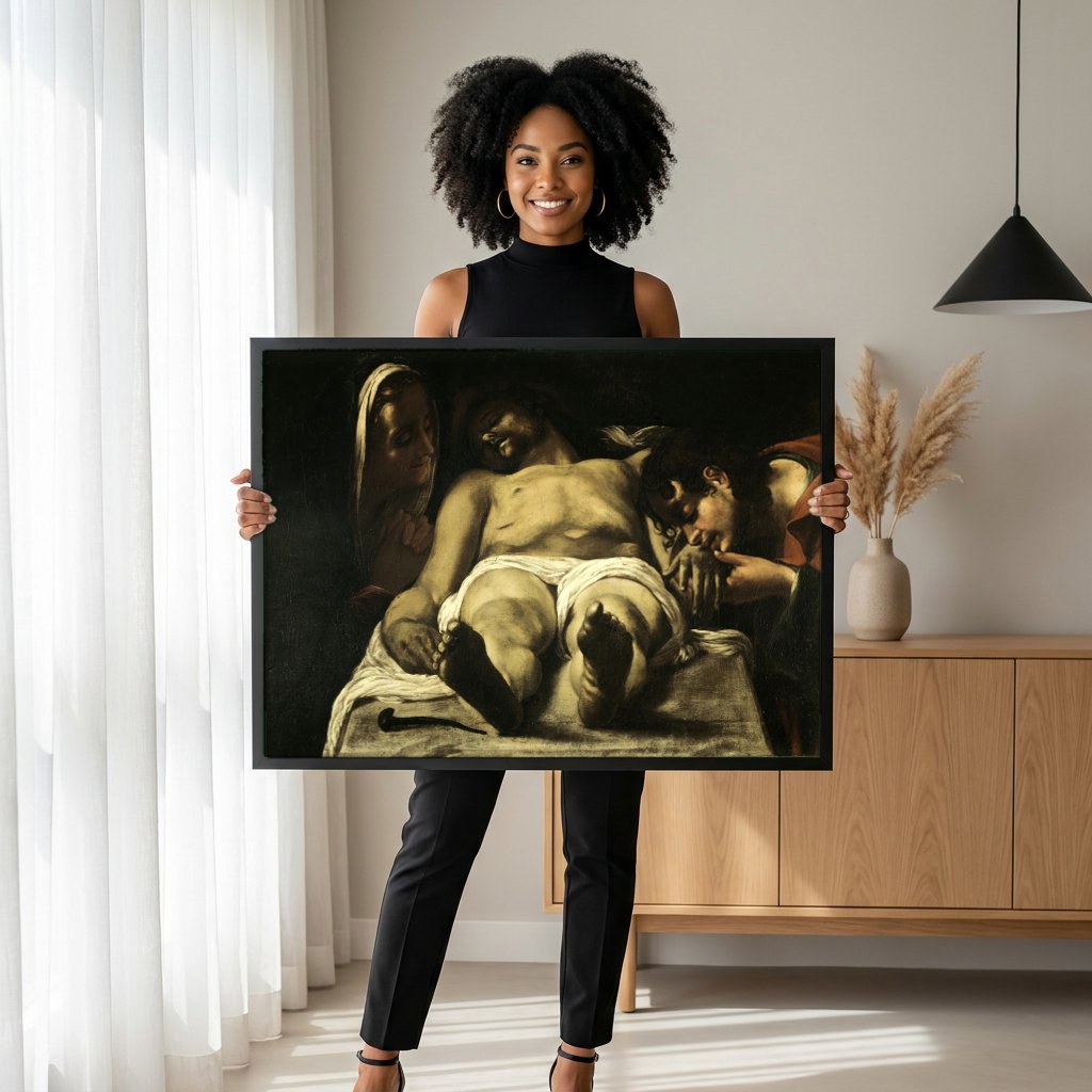 Quadro Decorativo Lamentação de Cristo - Orazio Borgianni com modelo em ambiente