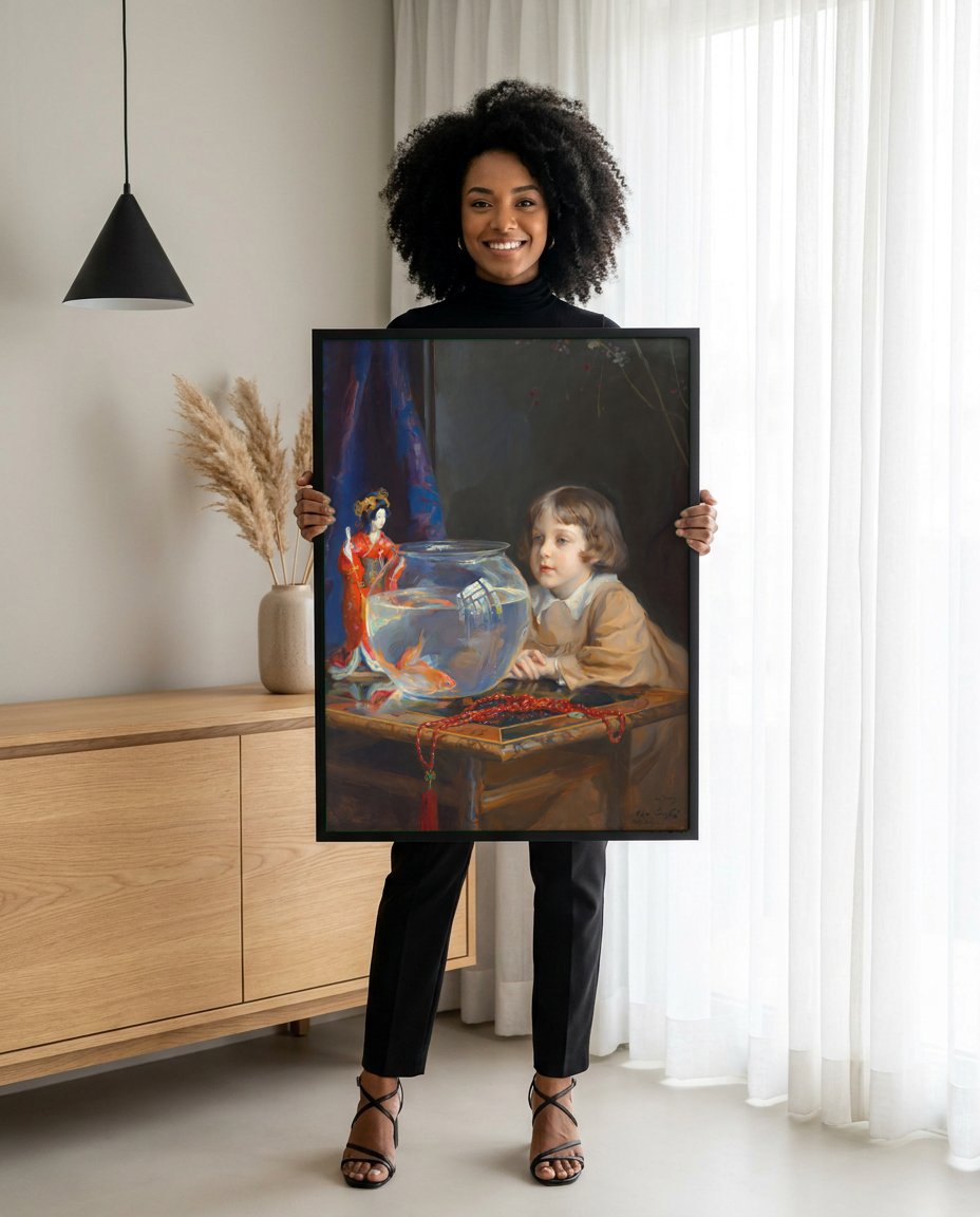 Quadro Decorativo A Menina e o Aquário - Philip Alexius de László com modelo em ambiente