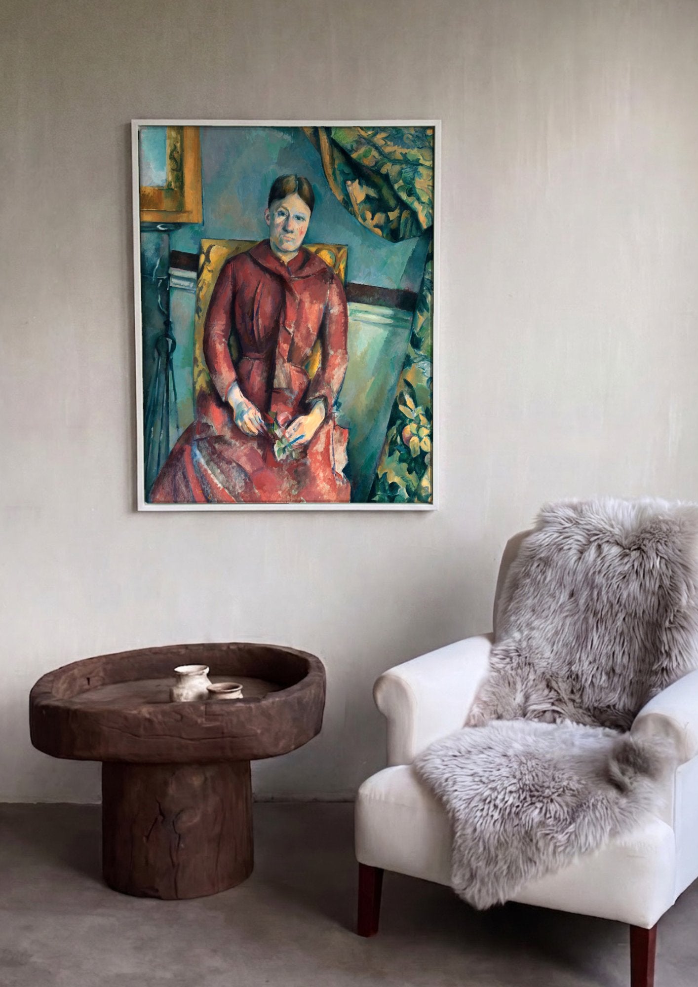 Quadro Decorativo A Mulher de Vermelho - Paul Cézanne em ambiente decorado