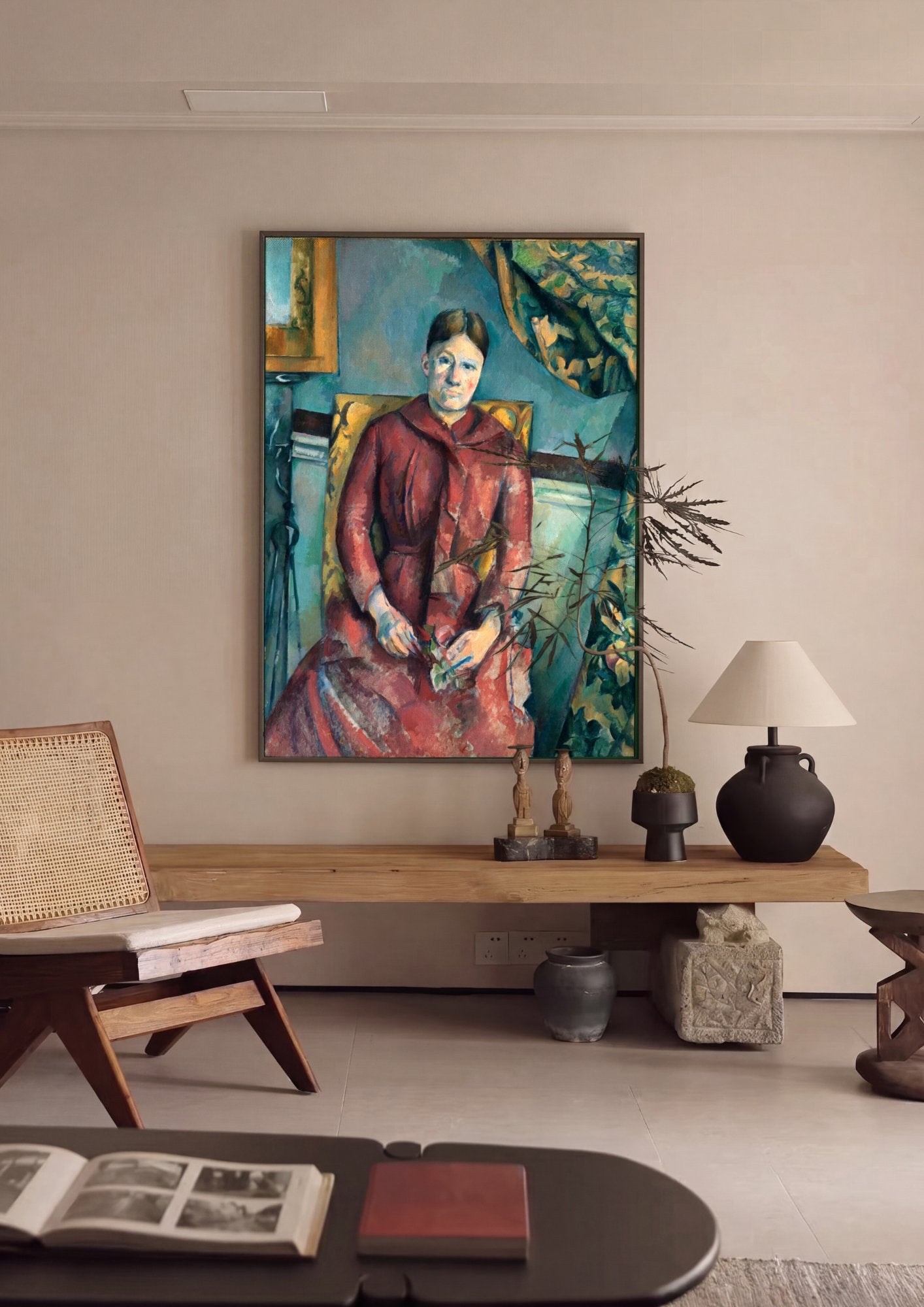 Quadro Decorativo A Mulher de Vermelho - Paul Cézanne em ambiente decorado